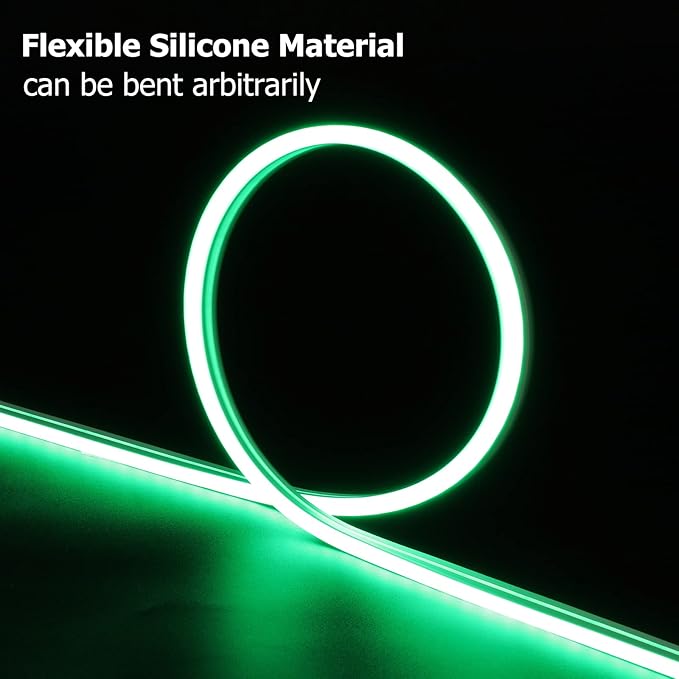 Neon Rope Lights, 16.4ft Rope Lights with Dimmable Remote and Adapter, Waterproof Flexible Smart Led Strip Lights for Bedroom, Super Bright, DIY Neon Sign, Indoors Outdoors Wall Decor, Green