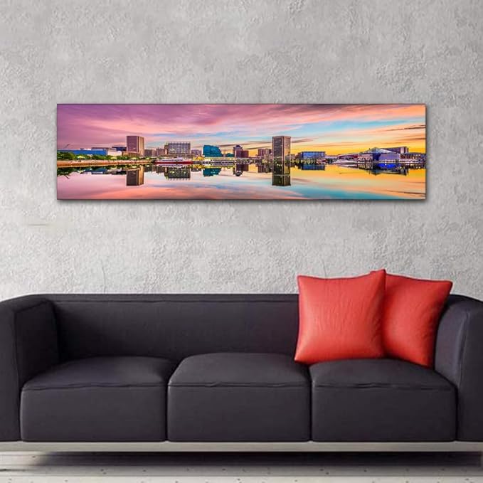 Canvas Wall Art for Living Room Baltimore Maryland Modern Home Decor USA Skyline on the Inner Harbor HD Printed Posters for Bedroom Office Wall Art Painting Bathroom Pictures Ready to Hang 12x46 Inch