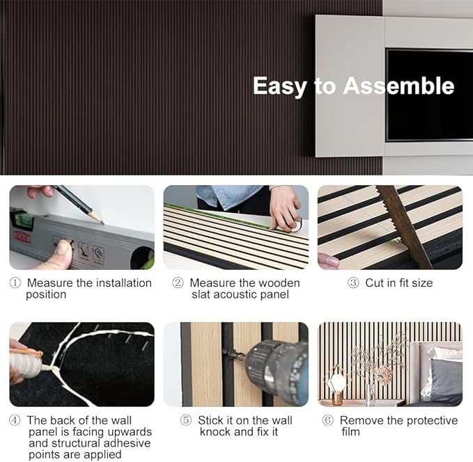 4PCS Acoustic Wood Slat Wall Panels for Wall Decor and Ceiling 3D Fluted Sound Absorbing Panel Soundproof with Wood Finish 108"×6" (Walnut Brown)