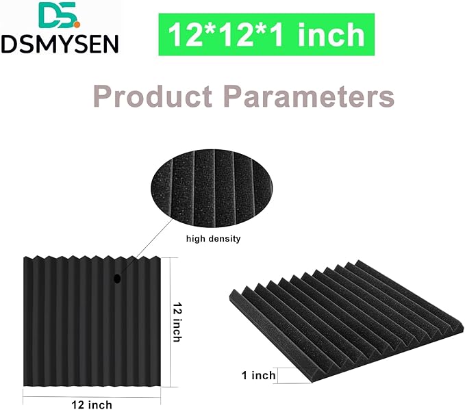 56-Pack Acoustic Foam Panels 12X12X1 Inch, Sound Proof Foam Panels for Walls/Studios, Included 280PCS Double Sided Adhesive Pads, Easy to Install (Black)