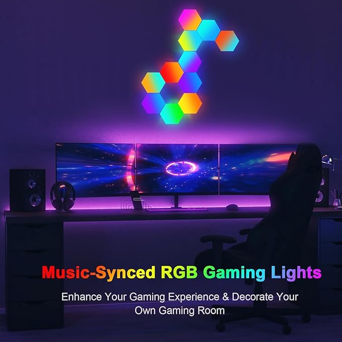 Neoglint 12 Pack Hexagon Lights - RGB Led Hex Lights for Wall with Smart APP Remote Control & Music Sync, Led Wall Decor for Gaming Room, Bedroom, Living Room