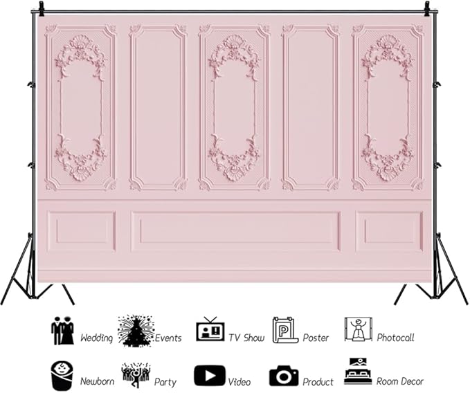 Leyiyi 6x4ft Light Pink Vintage Room Inside Backdrop European Frame Modern House French Castle Cementery Wall Retro Style Photo Background Cowboy Kids Birthday Portrait Studio Props Vinyl Wallpaper
