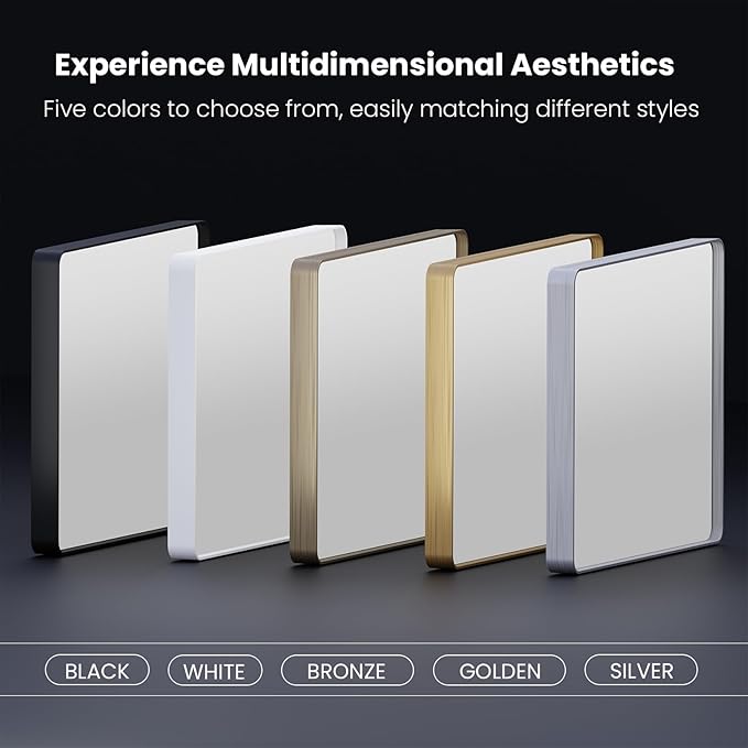 Brushed Nickel Bathroom Mirror 60x28 Inch, Brushed Silver Metal Frame Mirror Wall Mounted, Rounded Rectangle Bathroom Vanity Mirror, Tempered Glass, Anti-Rust, Horizontal/Vertical