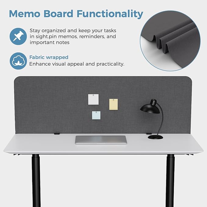 47.2" Privacy Desk Divider Panel, Acoustic Divider Panels for Office, Clamp-on Cubicle Office Room Dividers, Easy Assemble, Dark Grey