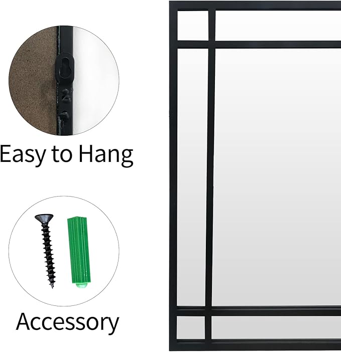 Black Rectangle Mirror, Farmhouse Decorative Wall Mirror for Entryway, Living Room, Bedroom, Hallway, Fireplace, Accent Wall Decor (Black1, 39'' x 27'')