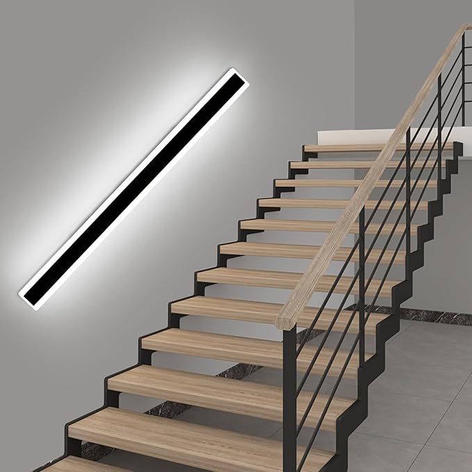 Mikeru 57inch Long Led Wall Light, 6000k Cool White Modern Outdoor Wall Light Ip65 Waterproof Black Acrylic Porch Exterior Lighting Fixtures, Exterior Wall Mount Lights for Garage Front Door