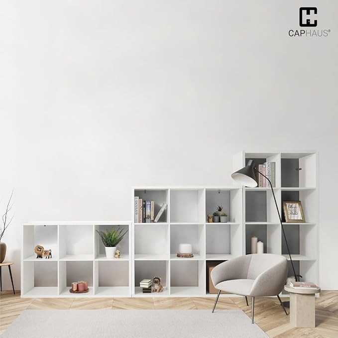 CAPHAUS Sturdy Room 13-Inch Cube Storage Organizer Shelf, with Extra Thick Exterior Edge, Open Storage Shelf Divider, Bookcase, 6-Cube / 8-Cube / 9-Cube, Colors Available in Rustic Grey Oak and White