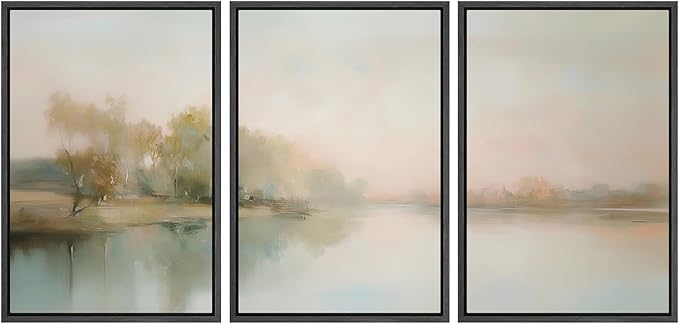 MUDECOR Framed Wall Art Print Set Soft Pastel Landscape Serene Waters and Reflections Illustrations Modern Art Boho Decorative Colorful Chic for Living Room, Bedroom, Office - 24"x36"x3 Black