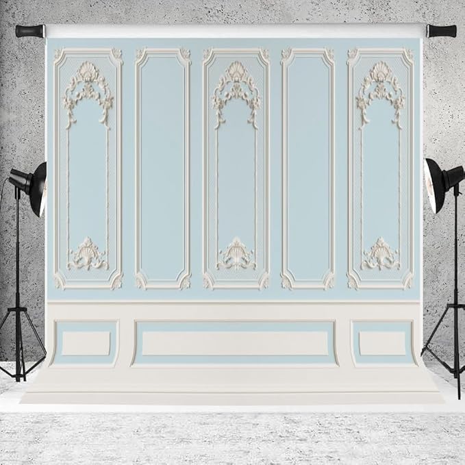 Leyiyi 10x10ft Blue White Vintage Room Inside Backdrop European Frame Modern House French Castle Cementery Wall Retro Style Photo Background Cowboy Kids Birthday Portrait Studio Props Vinyl Wallpaper