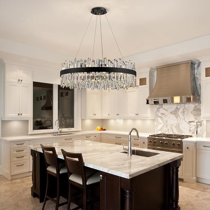 Black Modern Oval Crystal Chandelier, 24-Lights Luxury Chandeliers 2-Tiers K9 Crystal Chandelier Pendant, Light Fixture G9 Lights for Dining Living Room Entryway Kitchen Dia 30 inch