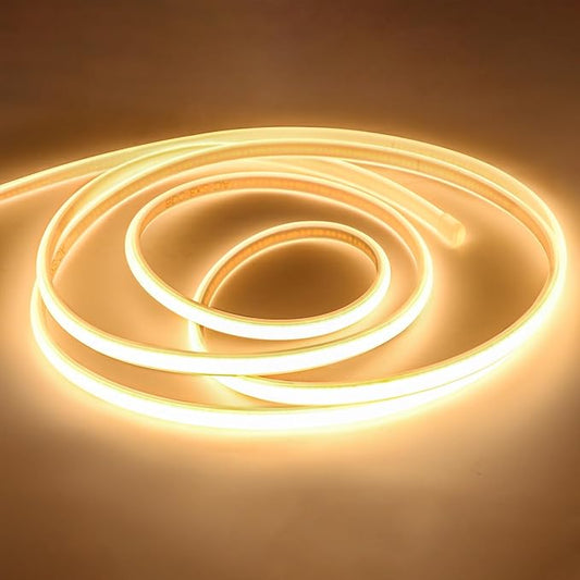 COB Led Strip Lights Waterproof IP67 3 M/9.84feet Cuttable LED Rope Lights 110 Volt Light Stip 320LEDs 3000K Super Bright Warm White with US Plug for Bedroom TV Ceiling Kitchen Cabinet Closet Mirror