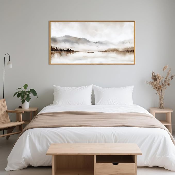 Neutral Abstract Mountain Framed Canvas Print Wall Art Set,Watercolor Beige and Gray Landscape Wall Decor,Modern Minimalist Nature Artwork for Living Room,Bedroom-20 x40