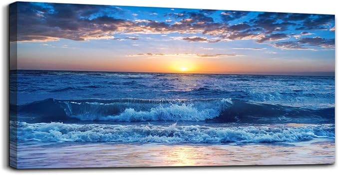 canvas wall art for living room Blue Ocean Sea sun landscape painting bathroom Wall Decor Ready to Hang for Home Decorations office family bedroom kitchen Works canvas Prints pictures 24" x 48"inch