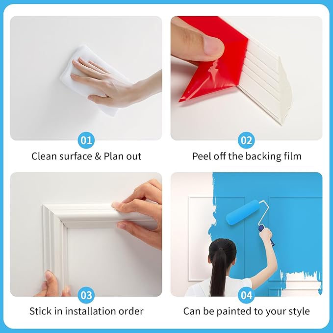 Art3d Premade Peel and Stick Door Moulding Trim Kit, Self-Adhesive Paintable Wainscoting Panels for Frame Decor & Wall Accents, 1 Set-3 Frames