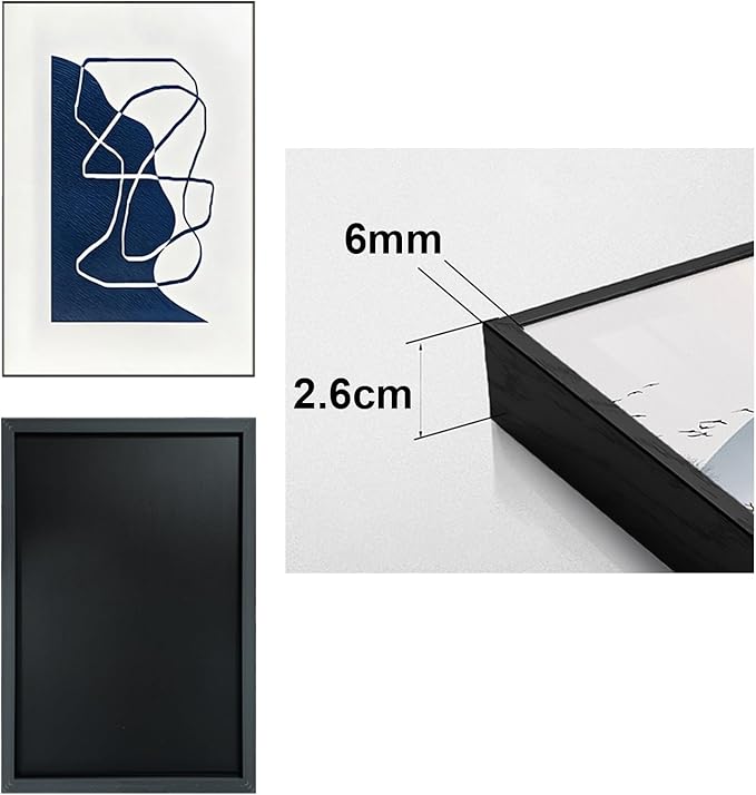 ARTFEB Navy Blue Wall Art, Abstract Blue and White Painting Wall Art for Living Room Decor,Black Framed Wall Decor for Bedroom Bathroom Home Office, 24x32 inch,3 Piece