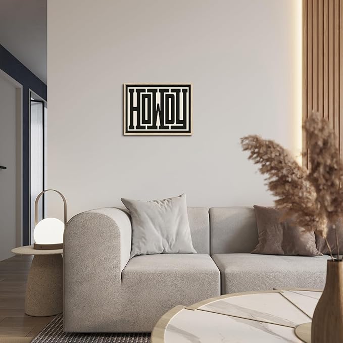 KISSFOX Western Howdy OAK Wood Framed Wall Art Farmhouse Geometric Typography Canvas Art Prints Rustic Country Pictures Wall Decor Vintage Modern Southwestern Artwork For Bedroom Kitchen Living Room