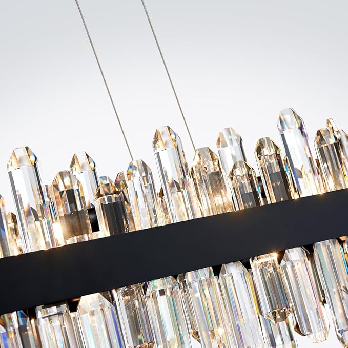 Black Oval Crystal Chandelier L35.4 inch, 20-Lights Chandeliers Modern Crystal Chandelier Pendant Light Fixture G9 Lights Pendant Ceiling Light for Dining Living Room Kitchen Island