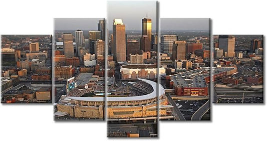 5 Pieces Minnesota Skyline Pictures Canvas Wall Art Minneapolis Cityscape Wall Decor for Living Room Aerial View Minneapolis City Panorama Modern Artwork Print on Canvas Ready to Hang (60"Wx32"H)