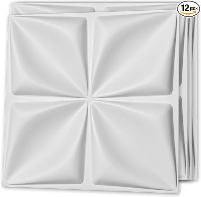 Art3d 19.7" x 19.7" (Pack Of 12) 3D Wall Panels Lucky Leaves PVC Wall Panel for Inter Decoration, Living Room, TV Background, Office, White