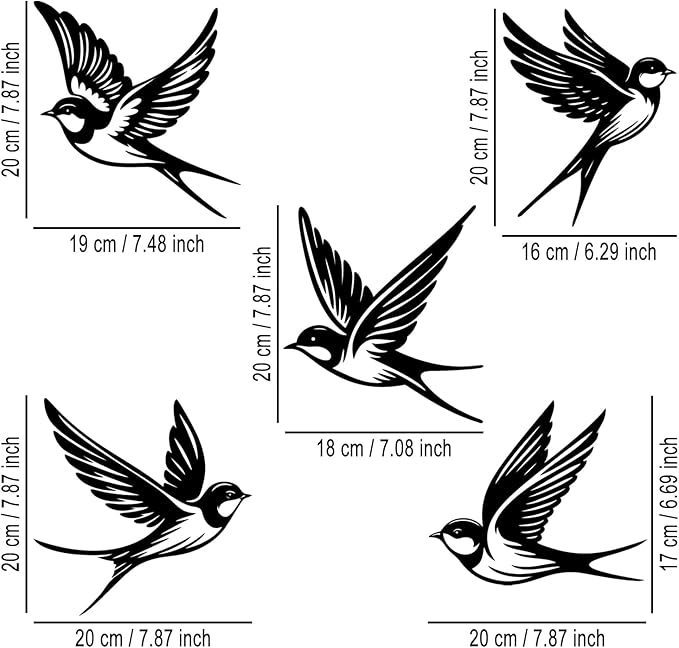 LIYOUYA 5 Pieces Metal Bird Wall Decor - Rustic Farmhouse Room Decor Simple Bird Flock Black Wall Art Home Decor for Living Room, Bedroom, Dining Room, Farmhouse (Black)