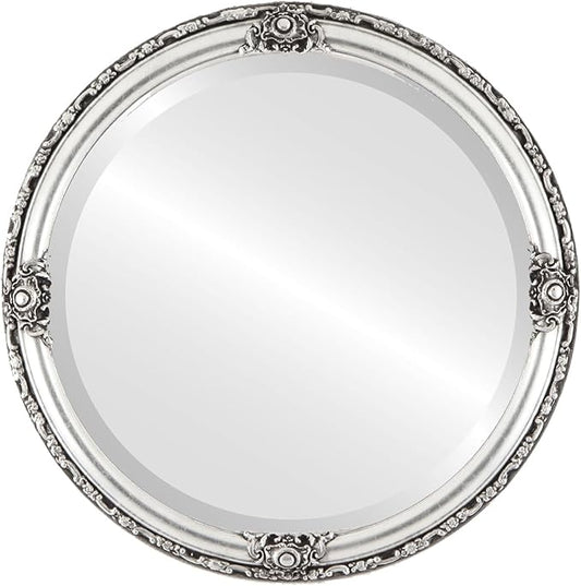 OVALCREST Round Beveled Wall Mirror for Home Decor - Jefferson Style - Silver Leaf with Black Antique - 16x16 Outside Dimensions