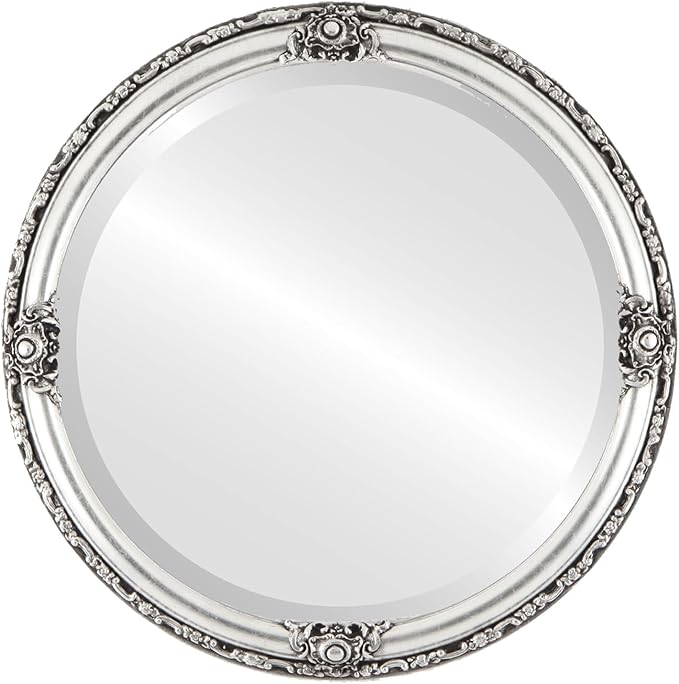 OVALCREST Round Beveled Wall Mirror for Home Decor - Jefferson Style - Silver Leaf with Black Antique - 32x32 Outside Dimensions