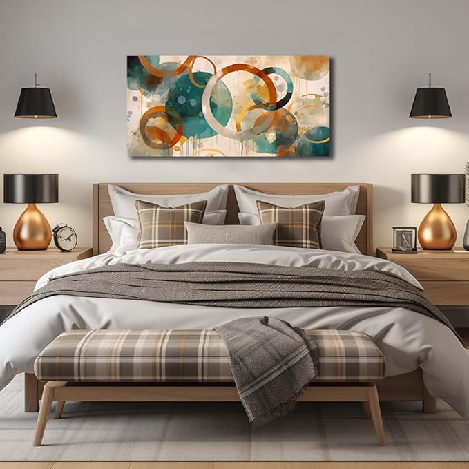 CANEITO Abstract Wall Art for Living Room, Circle Canvas Wall-Decor for Bedroom, Geometric Print Artwork, Size 40 x 20 Inches