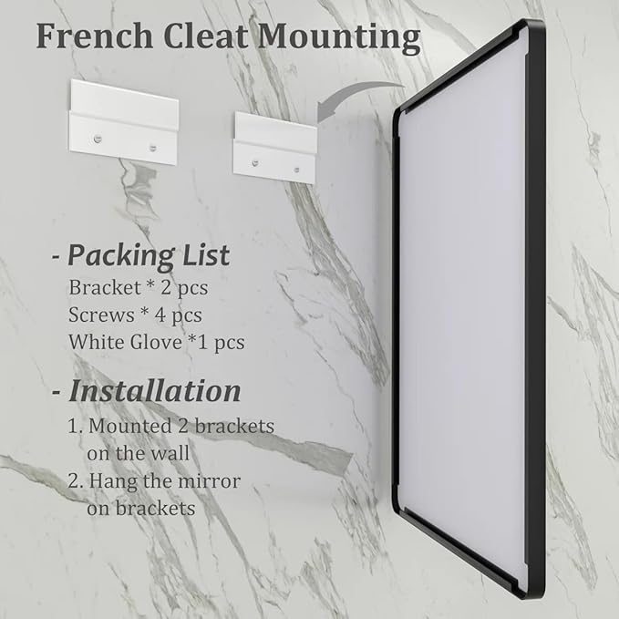 40x36 Inch Black Metal Framed Bathrrom Mirror for Wall, Black Rounded Rectangle Mirror, Matte Black Bathroom Vanity Mirror, Anti-Rust, Tempered Glass, Hangs Horizontally or Vertically