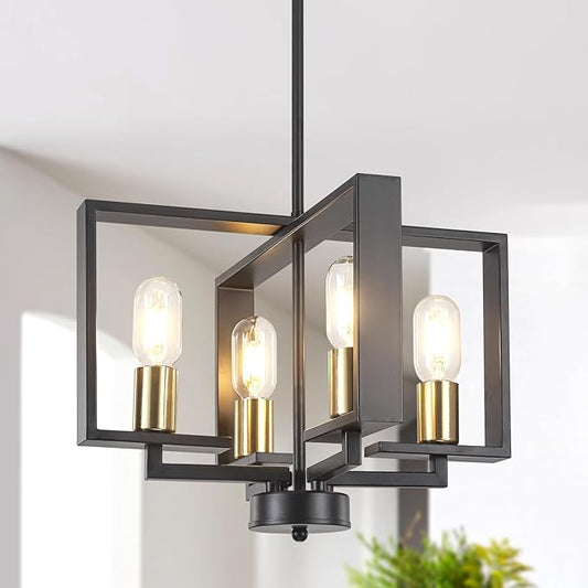 16 '' Antique Spray Farmhouse Gold Chandelier, 4-Light Modern Rustic Lighting Fixture Modern Industrial Ceiling Light for Dining Room, Foyer, Living Room, Kitchen Island, Entryway