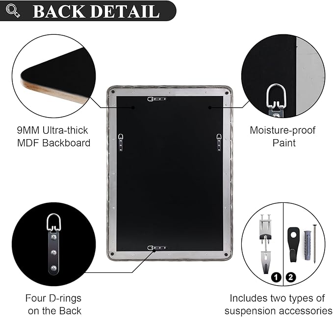 ANDY STAR Hand-Forged Silver Bathroom Mirrors for Wall, 30x40 Inch Vintage Solid Steel Metal Frame Bathroom Vanity Mirror, Antique Rounded Rectangle Wall Mirror, Hangs Horizontally or Vertically