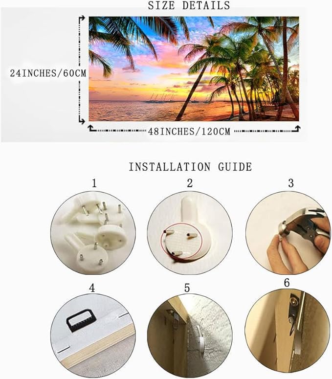 BYXART Canvas Art Wall Decor for Living Room Seascape Tropical Palm Tree Sunset Artwork Bedroom Ocean Beach Paintings for Bathroom Home Office Dining Decorations 48L x 24W