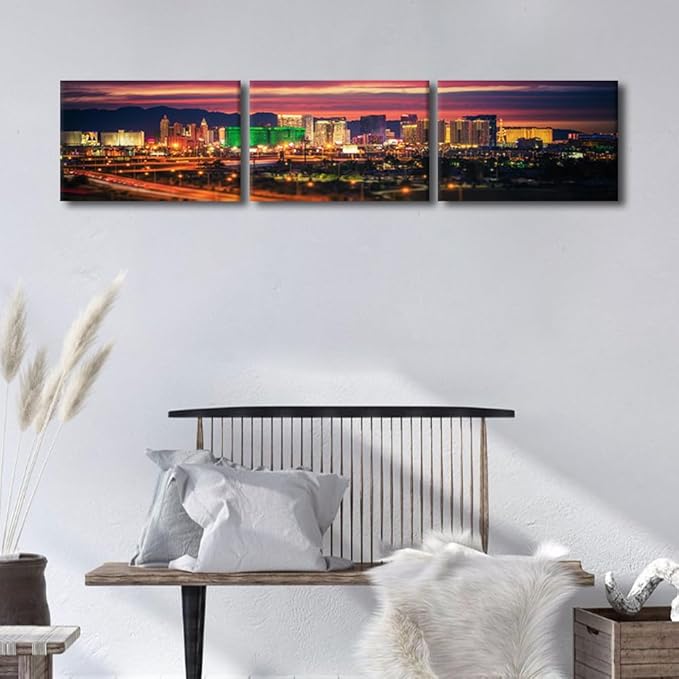 Black and White Wall Pictures for Living Room Las Vegas Skyline Painting on Canvas Wall Decor Art Nevada Cityscape Building Panorama Bedroom Wall Art Modern Artwork Framed Ready to Hang 14x60 Inch