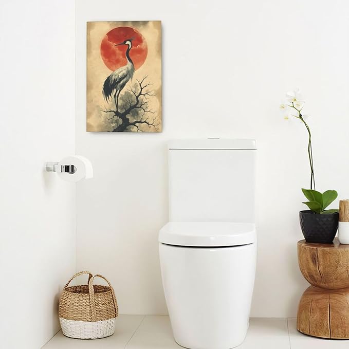 Japanese Crane Wall Art Oriental Asian Wall Decor Sandhill Crane Canvas Pictures Paintings Prints Japan Traditional Aesthetic Artwork Framed Chinese Decorations For Bedroom Living Room Office Gifts 16" x 24"