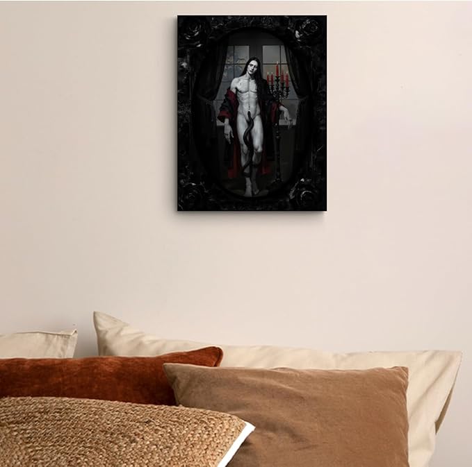 Male Portrait Wall Art, Medieval Vampire Poster Dark Academia Canvas Framed Prints Artwork for Walls, Vintage Gothic Prints for Living Room Entryway Bedroom Decor Aesthetic 15x11.4 inch