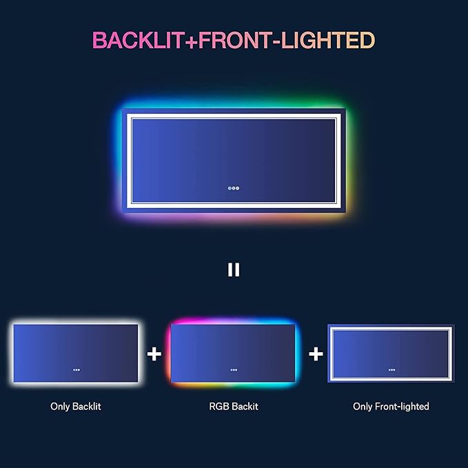 55x30 Inch RGB LED Mirror for Bathroom, RGB Backlit and Front Lighted Bathroom Mirror, Large Dimmable Vanity Mirror with Lights,Anti-Fog, Memory,ETL Listed, Wall Mounted