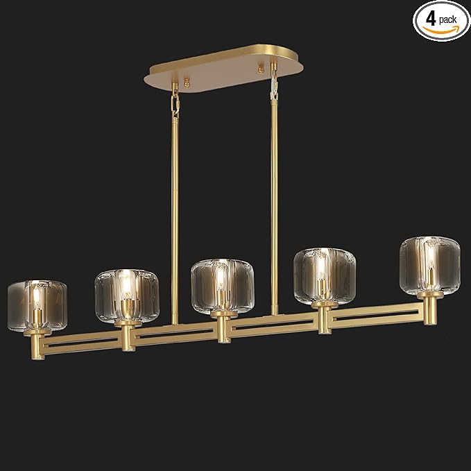 Modern Crystal Chandelier, 54" Large Gold Rectangle Chandeliers for Dining Room, 5-Light Kitchen Island Lighting, Light Fixtures Over Table,Pendant Lighting Fixture for Dining Room Bedroom