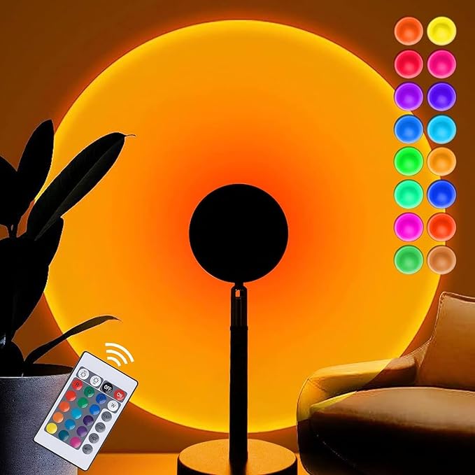 Balkwan Sunset Lamp Projection Rotation Rainbow Projection Lamp Led Romantic Visual Led Light Network Red Light with USB Modern Floor Stand Night Light Living Room Bedroom Décor (Multicoloured)