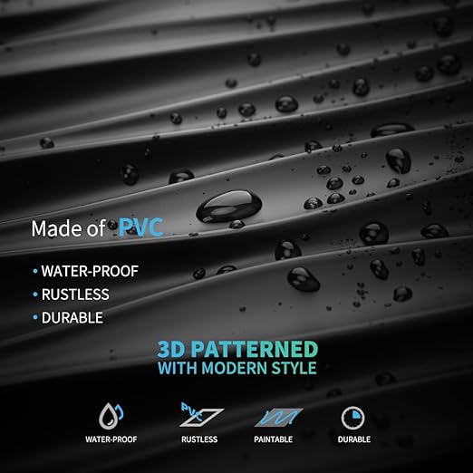 Art3d 46.2 SF Large 3D Wall Panels for Interior Décor, PVC Textured Wavy Wall Panels for Living Room, Bedroom and Office, Pack of 6 (47.2"×23.6"), Black