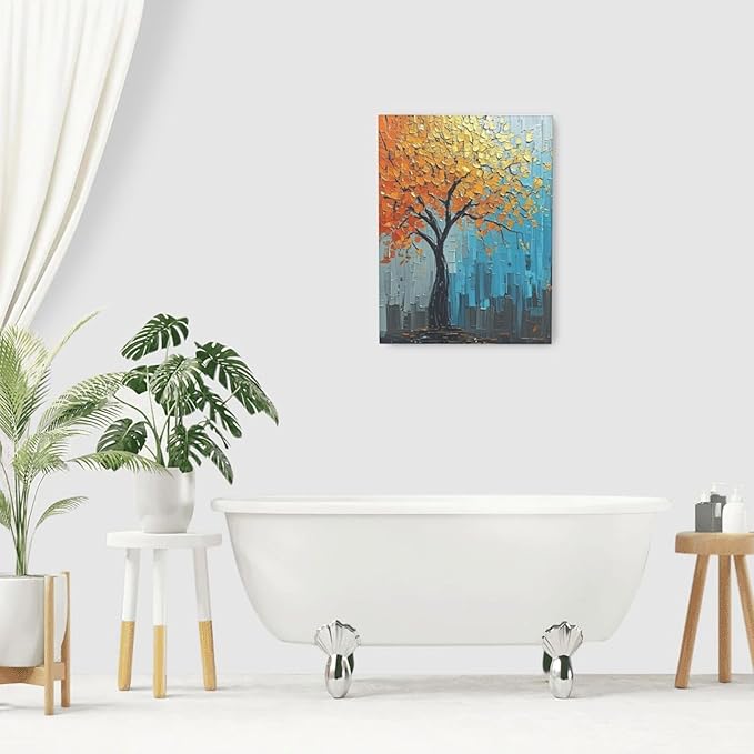Abstract Wall Art Gold Tree Framed Modern Artwork Canvas Painting Textured Tree of Life Pictures Home Decor For Living Room Bedroom Bathroom Office 12"X16"