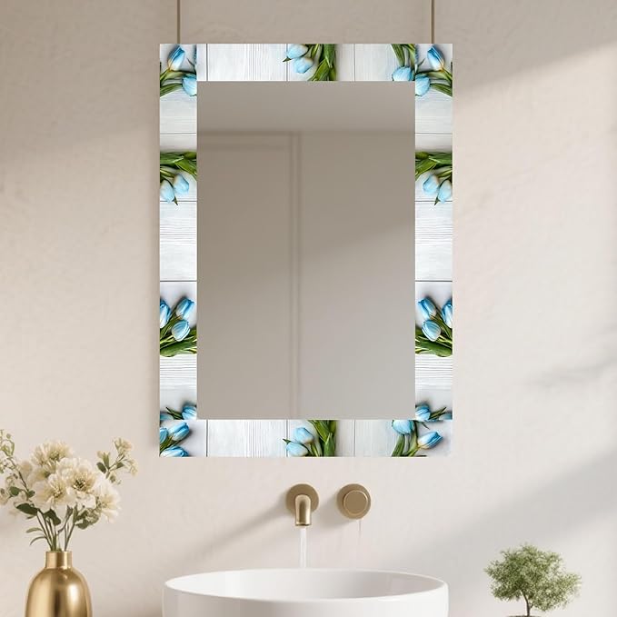 Nuxovilar Wallpaper Border Peel and Stick, Blue Tulip Floral Pattern Self-Adhesive Wallpaper, PVC 3.94×16.4 Ft, Decorative for Bedroom, Living Room, Spring Home Decor