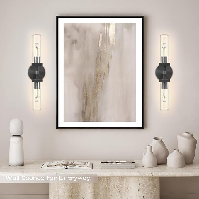 Bathroom Wall Sconce Hardwired, Black Wall Sconces, 20.5" Vanity Lights Over Mirror, Linear Wall Sconce Dimmable, Bathroom Light Fixtures Glass Tube, Bronze Wall Sconces Interior Sconces Wall Lighting