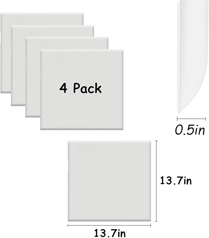 Antenat Peel and Stick Headboard, Self-Adhesive Headboard Panels for Wall, 3D Anti-Collision Wall Padding for Kids, Upholstered Wall Panels for Bedroom/Living Room, 4 Pack(White) 13.7"x13.7" Panels