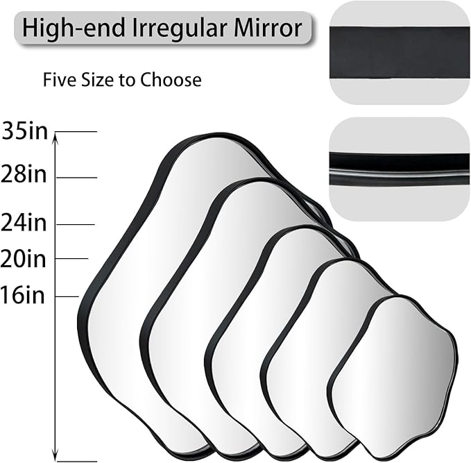 Large Scalloped Mirror, 35" Irregular Shaped Mirror, Asymmetrical Wall Mirrors Decorative, Modern Wavy Round Mirrors for Living Room Bathroom Bedroom Hallway Entryway Fireplace