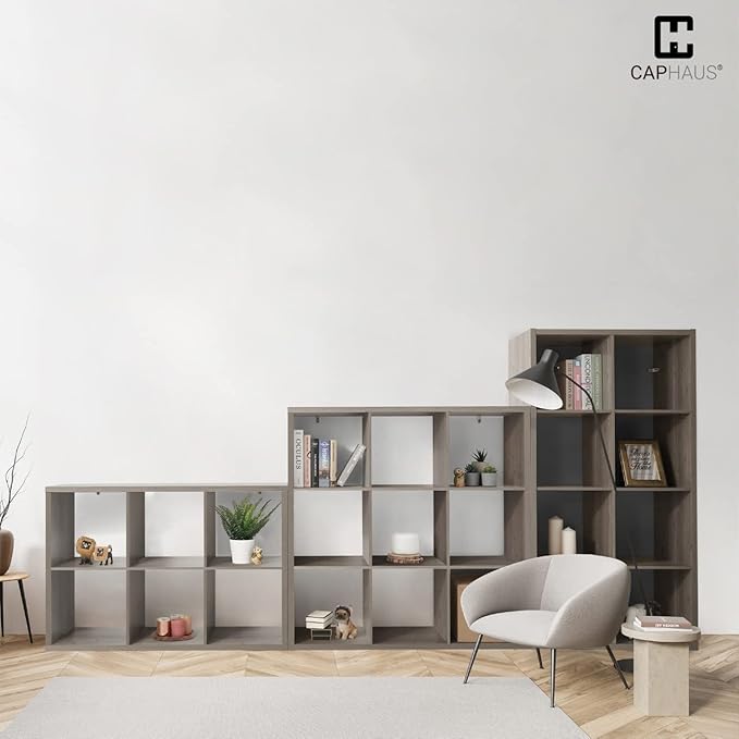 CAPHAUS Sturdy Room 13-Inch Cube Storage Organizer Shelf, with Extra Thick Exterior Edge, Open Storage Shelf Divider, Bookcase, 6-Cube / 8-Cube / 9-Cube, Colors Available in Rustic Grey Oak and White