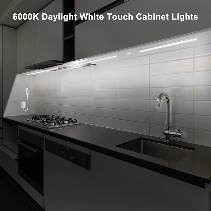 Maylit Under Cabinet Lights Plug in, 6 Pcs 12 Inch Ultra Thin Under Cabinet Lighting, Super Bright Daylight White Under Counter Lights for Kitchen, Dimmable Light for Cabinet, Counter, Workbench, Desk