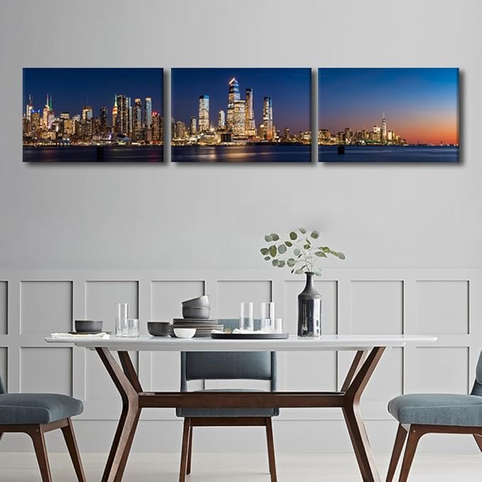 Black and White Wall Art View Across Hudson River of Skyscrapers of New York City Pictures Cityscape Paintings Canvas Artwork Urban Buildings Posters Prints Modern Decor Ready to Hang 16x72 Inch