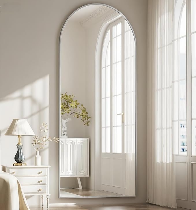 Arched Full Length Mirror, 64"*21" Large Floor Mirror, Full Body Mirrors for Leaning or Hanging, Standing Mirrors for Bedroom, Living Room,Dressing Room, Aluminum Alloy Frame, Silver
