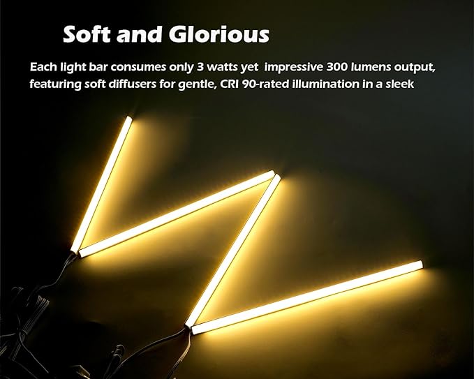 Cefrank V-Shape Under Cabinet Lighting Kit - 4pcs 12" Dimmable Slim LED Light Bars for Showcase Shelf Seamless Illumination - 1200lm, 12W - Warm White 3000K