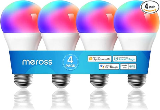 meross Smart RGBWW WiFi LED Bulbs, Apple HomeKit Compatible, 60W Equivalent, 900 Lumens, Multicolor, 4 Pack