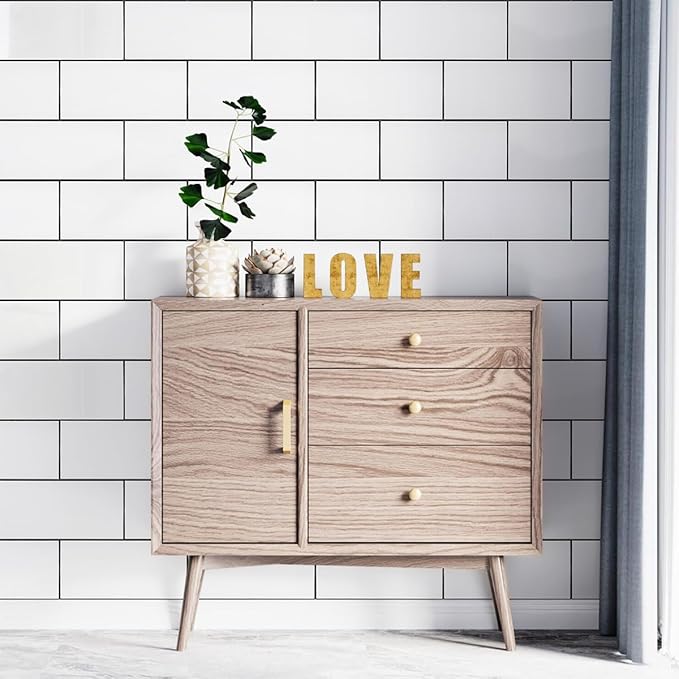 AULIGET 6" x 12" Polished White Thick PVC Peel and Stick Backsplash, Waterproof Subway Tile Peel and Stick Wall Tiles (Pack of 20)